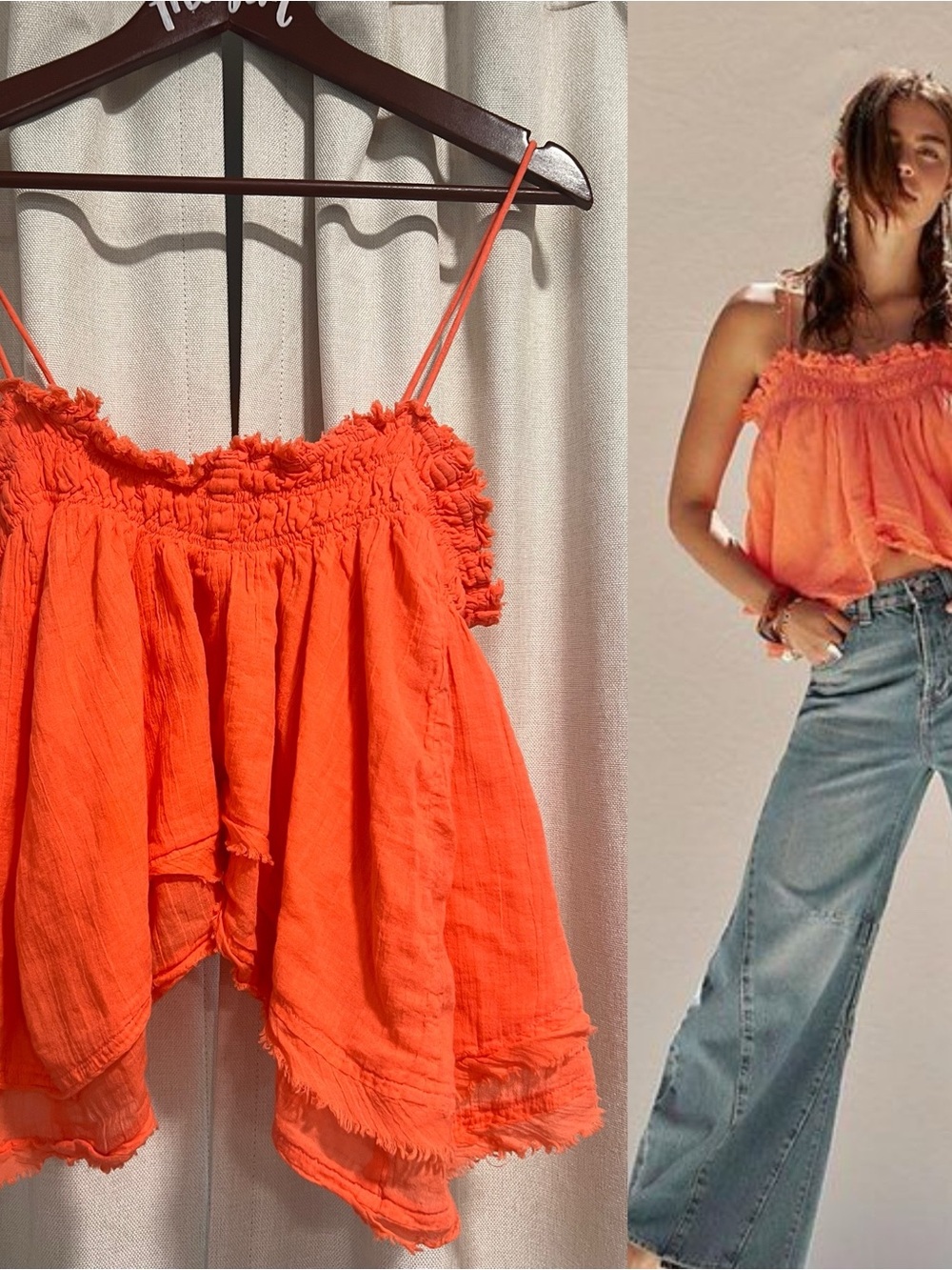Free People Free-ish Salmon Layla Top 100% Cotton Small Crochet Babe - Picture 2 of 16